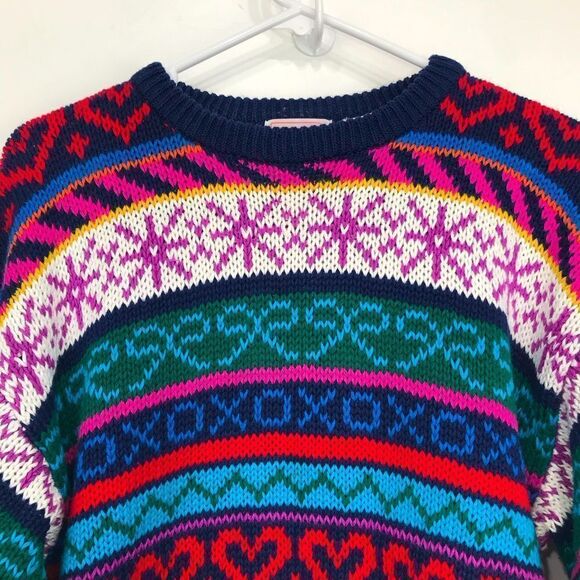 Ashley Colorful Design Stripe Knit Pullover Retro Crew Neck Sweater - Picture 2 of 15